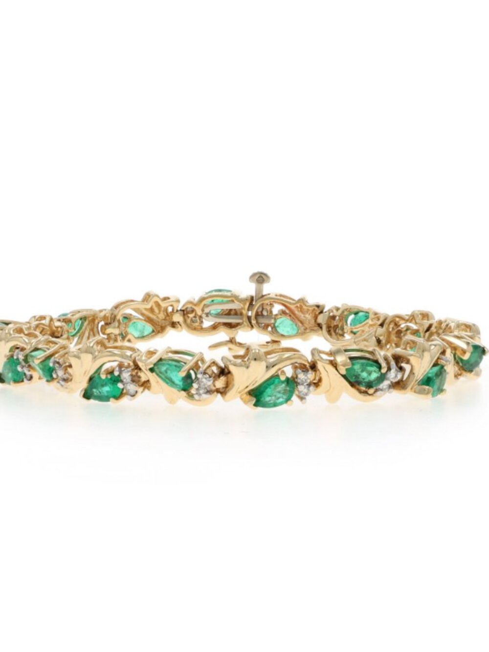 Yellow Gold Emerald Link Bracelet 6 1/2" - 14k Pear 4.50ctw